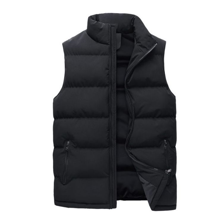 2023Streetwear padded Vest Jacket Winter Warm Polyester Vest Black Sleeveless Jacket  Lightweight Casual Man without Hood