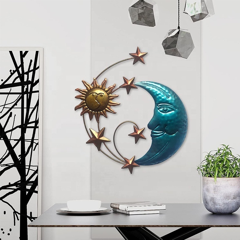 High Quality Trendy Wall Hanging Decor Celestial Art Sculpture Sun Moon And Star Metal Wall Art Decor Garden Office Decorations