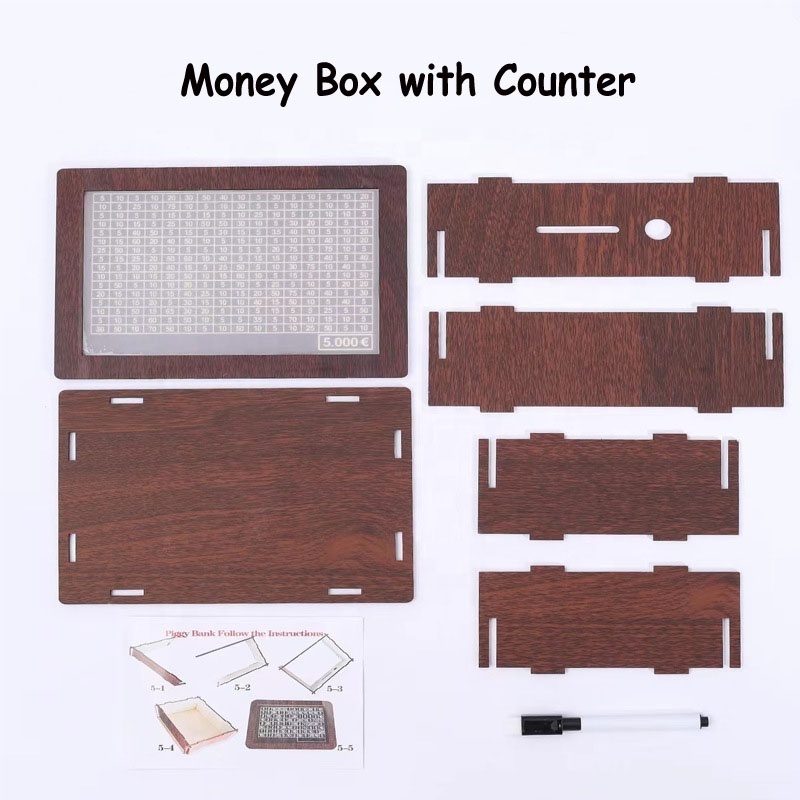 Hot Sale Christmas Gift Coin Cash Storage Money Safe Box with Counter Wooden Piggy Bank Money Saving Box for Kids