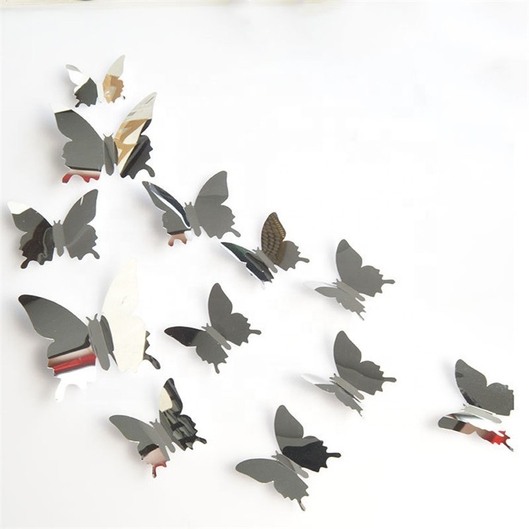 12pcs Mirror 3D Butterfly Wall Stickers Mirror PVC Mirror Wall Sticker Butterflies