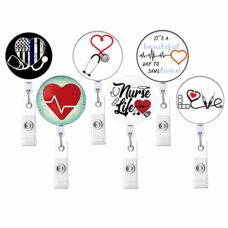 Custom Glitter Nurse Badge Reel ID Card Holder Plastic Medical Reel Badge Retractable Nurse Badge Clip Reel Wholesale