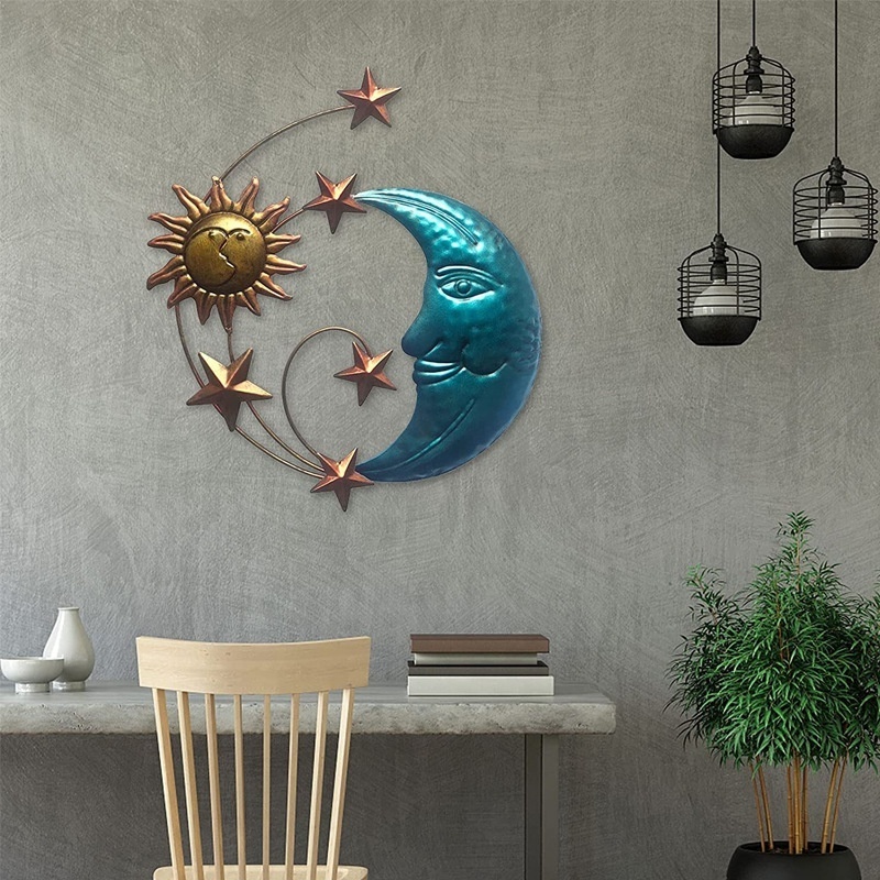 High Quality Trendy Wall Hanging Decor Celestial Art Sculpture Sun Moon And Star Metal Wall Art Decor Garden Office Decorations