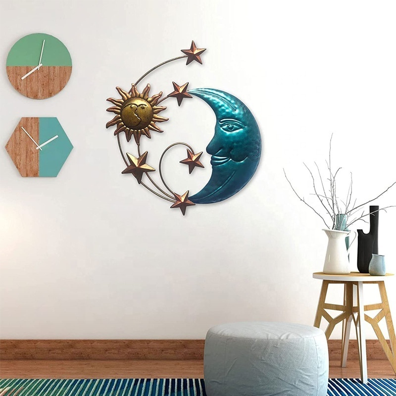 High Quality Trendy Wall Hanging Decor Celestial Art Sculpture Sun Moon And Star Metal Wall Art Decor Garden Office Decorations