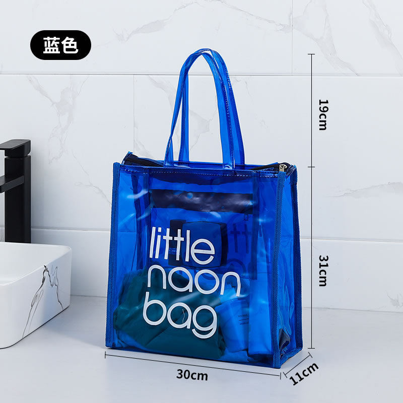 Custom Women Durable Glossy Translucent Plastic Handbag Waterproof Transparent Tote Beach Bags Neon Pvc Shopping Bag