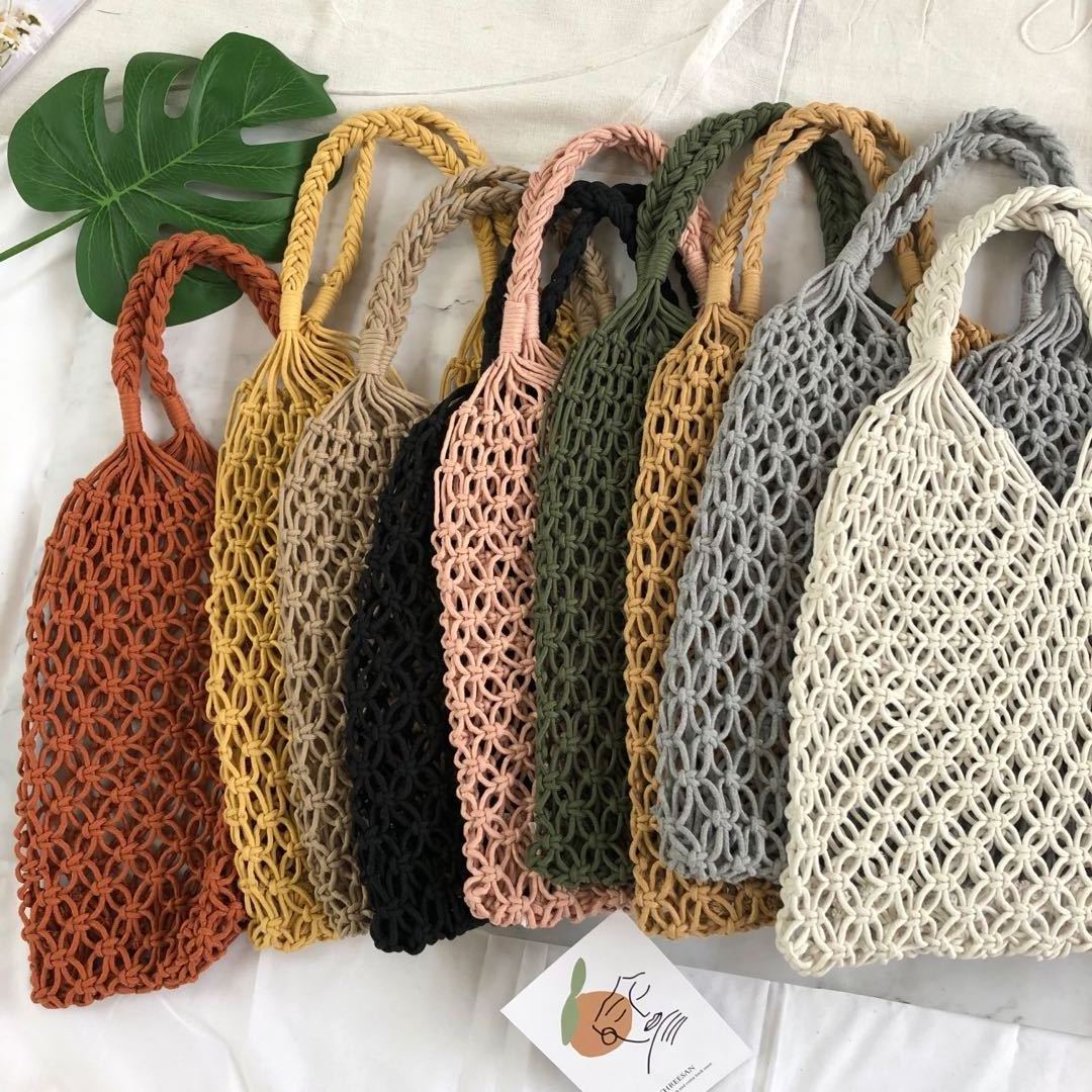 Simple Handmade Cotton Rope Straw Women Hand Bags Vintage  Crochet Macrame Beach Bags Clutch Purses And Handbags Ladies