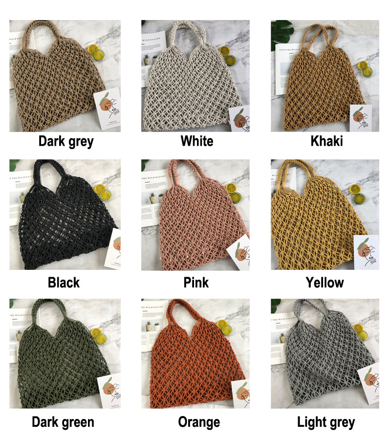 Simple Handmade Cotton Rope Straw Women Hand Bags Vintage  Crochet Macrame Beach Bags Clutch Purses And Handbags Ladies