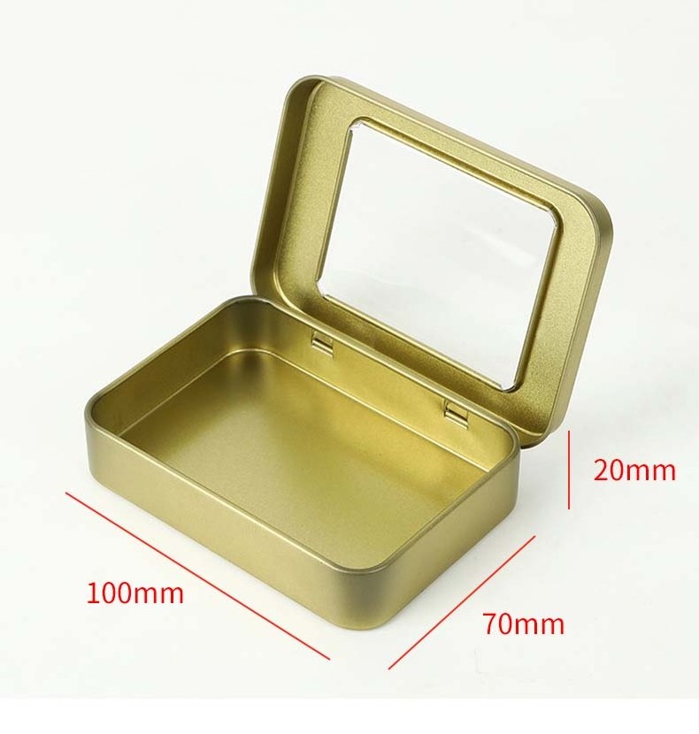 Wholesale Custom 100*70*20mm Empty Hinged Cigarette/card Recyclable Packaging Metal Tin Box With Clear Pvc Window