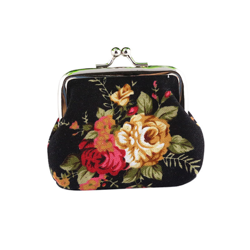 Vintage Canvas Floral Change Bag with Hasp Women Rose Small Wallet Cute Flower Coin Purse