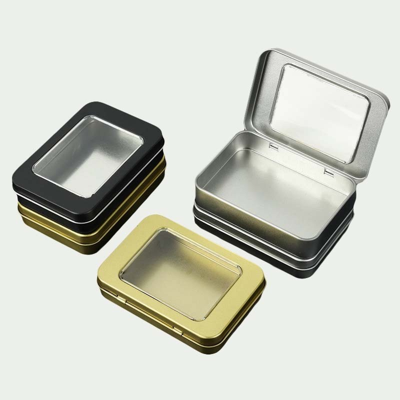 Wholesale Custom 100*70*20mm Empty Hinged Cigarette/card Recyclable Packaging Metal Tin Box With Clear Pvc Window