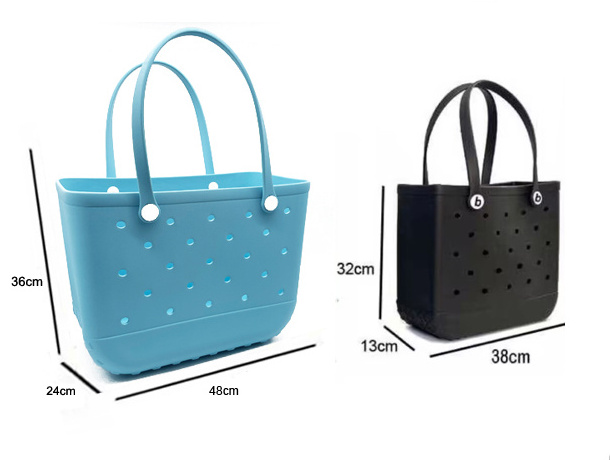 Hot Selling Waterproof Women Beach Tote Bags Custom Summer Rubber Totes Large Fashion Eva Plastic Silicone Bag With Holes