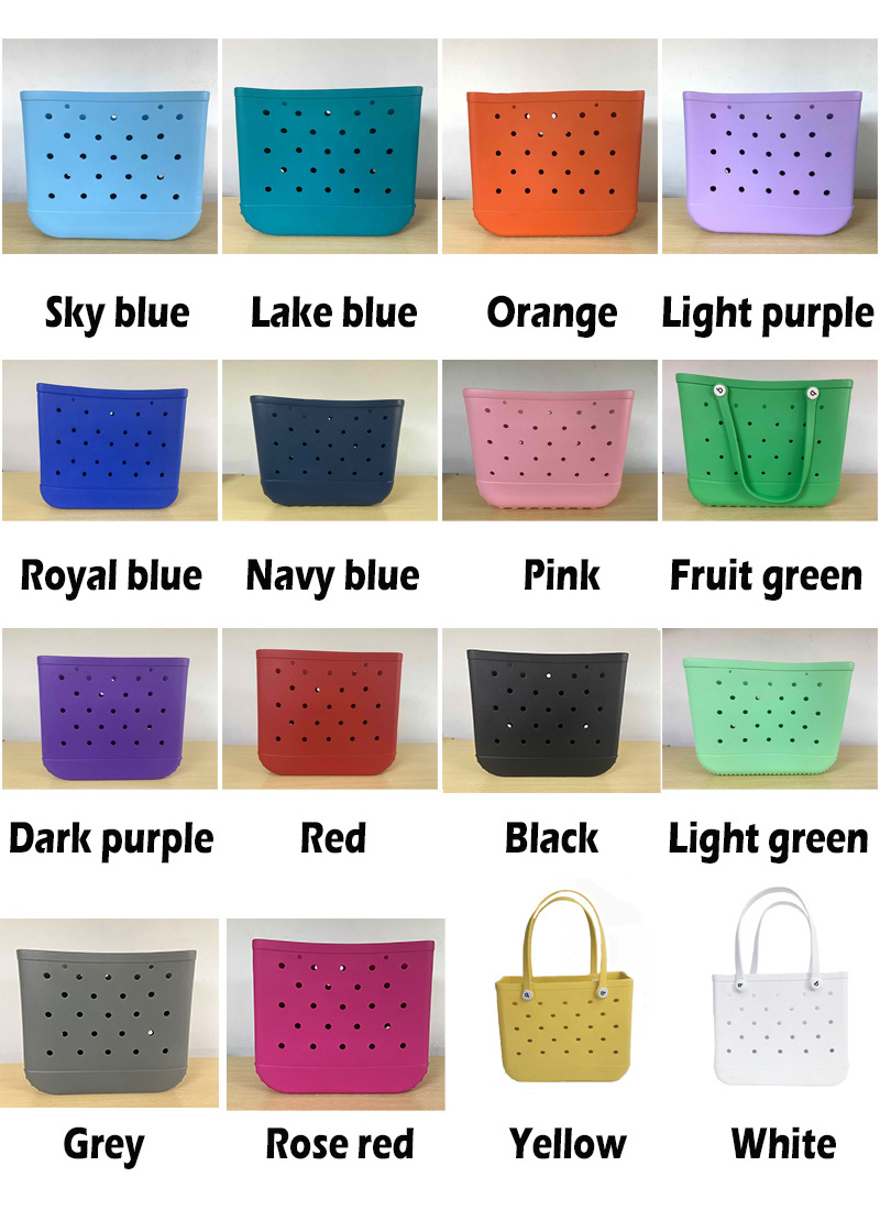 Hot Selling Waterproof Women Beach Tote Bags Custom Summer Rubber Totes Large Fashion Eva Plastic Silicone Bag With Holes