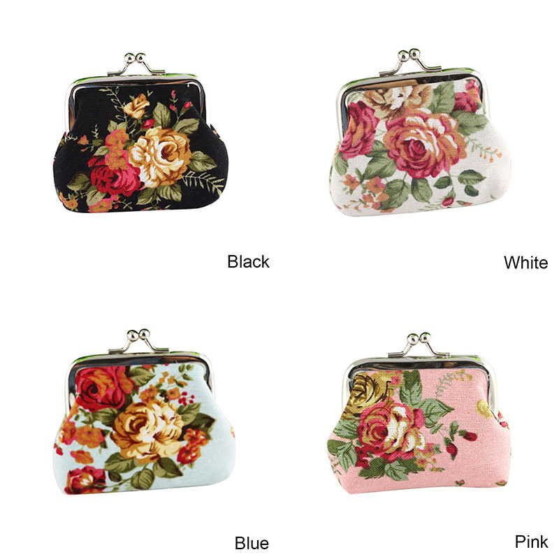 Vintage Canvas Floral Change Bag with Hasp Women Rose Small Wallet Cute Flower Coin Purse