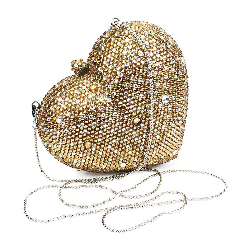 Luxury Heart Shape Crystal Women Clutch Bag Rhinestone Evening Bag Party Purse from Factory Wholesale