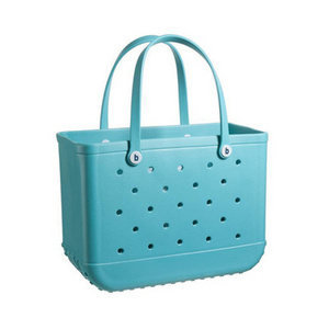 Low MOQ Eva Rubber Large Beach Basket Hole Beach Storage Bag Custom Women Waterproof Handbag Tote Soft Silicone Beach Bag