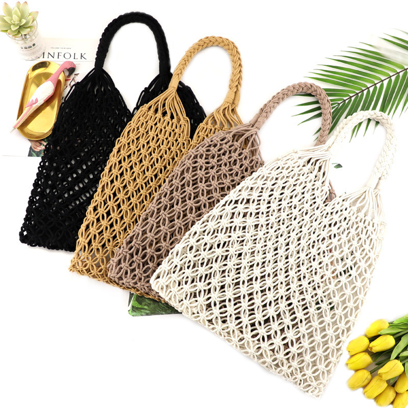 Simple Handmade Cotton Rope Straw Women Hand Bags Vintage  Crochet Macrame Beach Bags Clutch Purses And Handbags Ladies