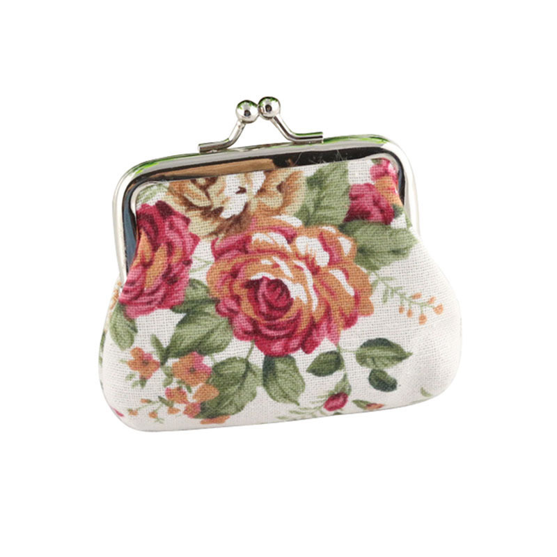 Vintage Canvas Floral Change Bag with Hasp Women Rose Small Wallet Cute Flower Coin Purse