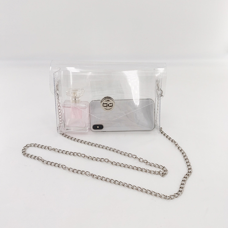 Women Clear Make Up Bags Pvc Plain Stadium Approved Clear Tote Quilted Transparent Clear Crossbody Chain Bag