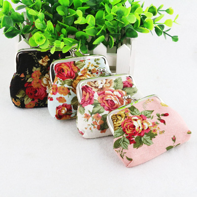 Vintage Canvas Floral Change Bag with Hasp Women Rose Small Wallet Cute Flower Coin Purse