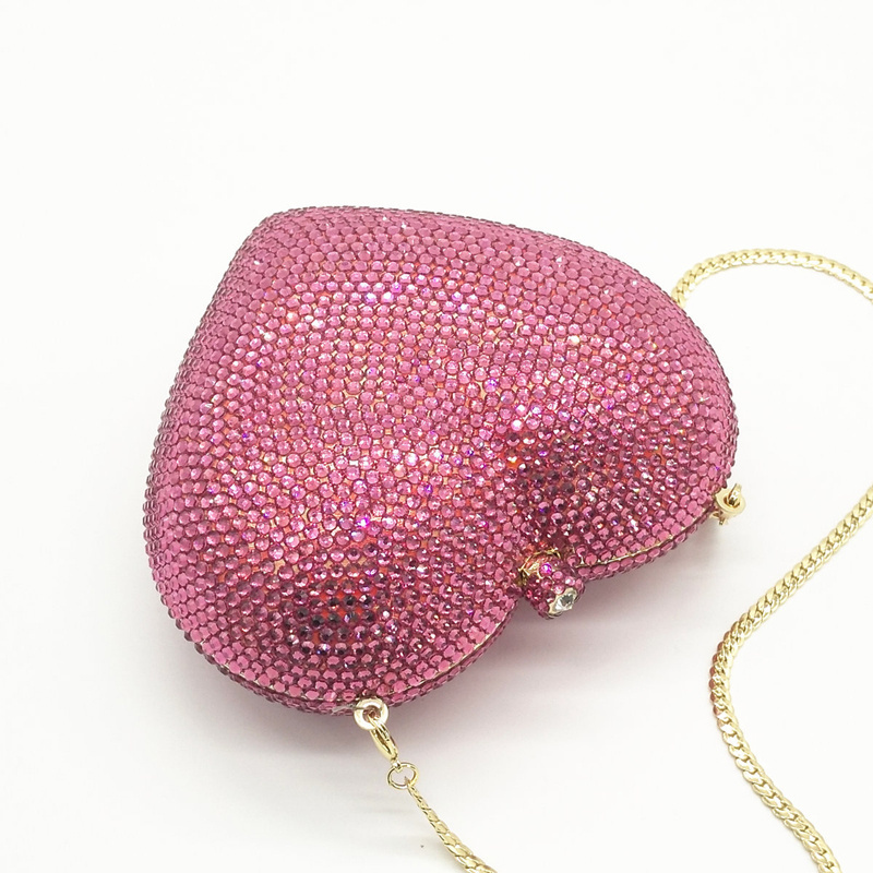 Luxury Heart Shape Crystal Women Clutch Bag Rhinestone Evening Bag Party Purse from Factory Wholesale