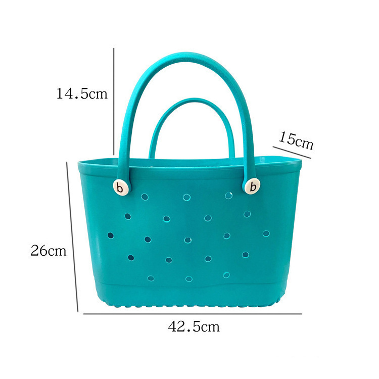 Low MOQ Eva Rubber Large Beach Basket Hole Beach Storage Bag Custom Women Waterproof Handbag Tote Soft Silicone Beach Bag