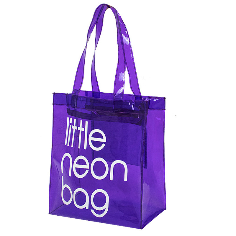 Custom Women Durable Glossy Translucent Plastic Handbag Waterproof Transparent Tote Beach Bags Neon Pvc Shopping Bag