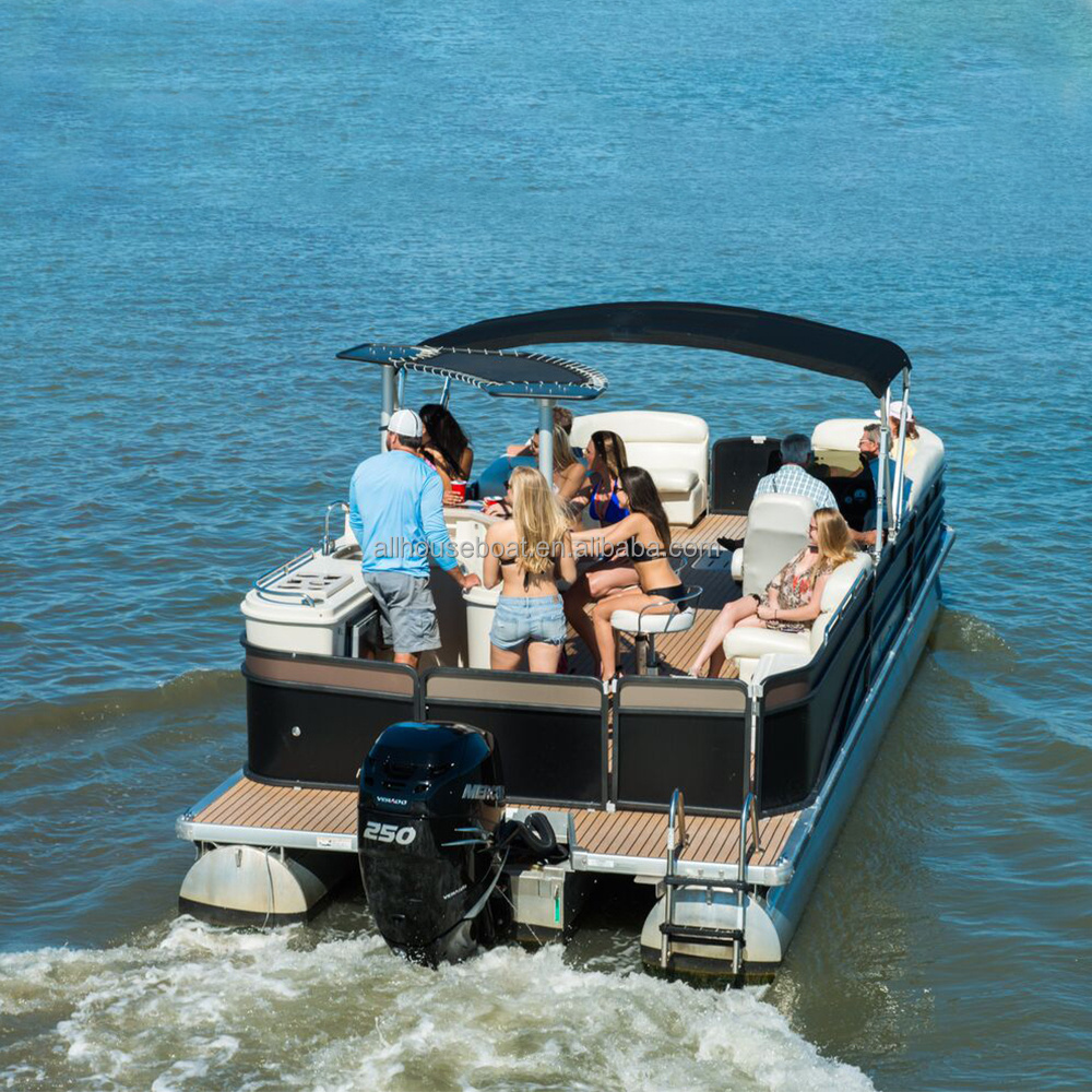 China Allhouse Super Large Pontoon Boats Huge Tank Storage 29Ft Luxury Pontoon Boats Cabin With Motor And Trailer