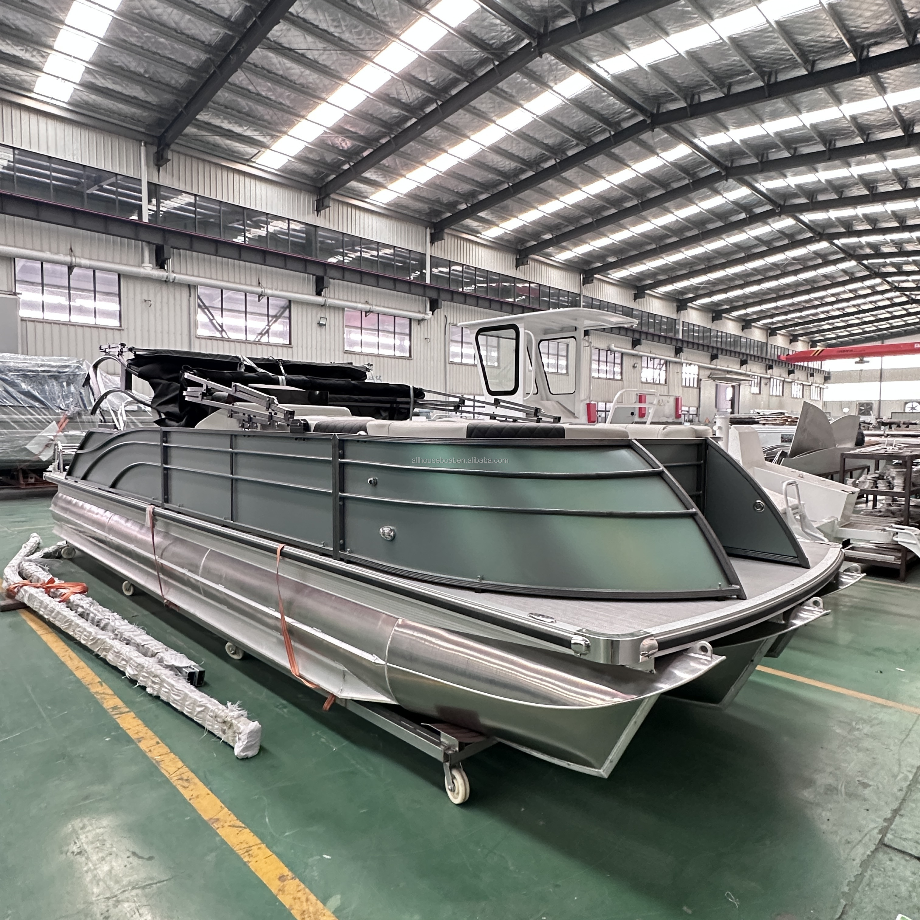 china fiberglass  aluminium luxury electric floating fishing mini small party pontoon house boats kits pontoon boat with motor