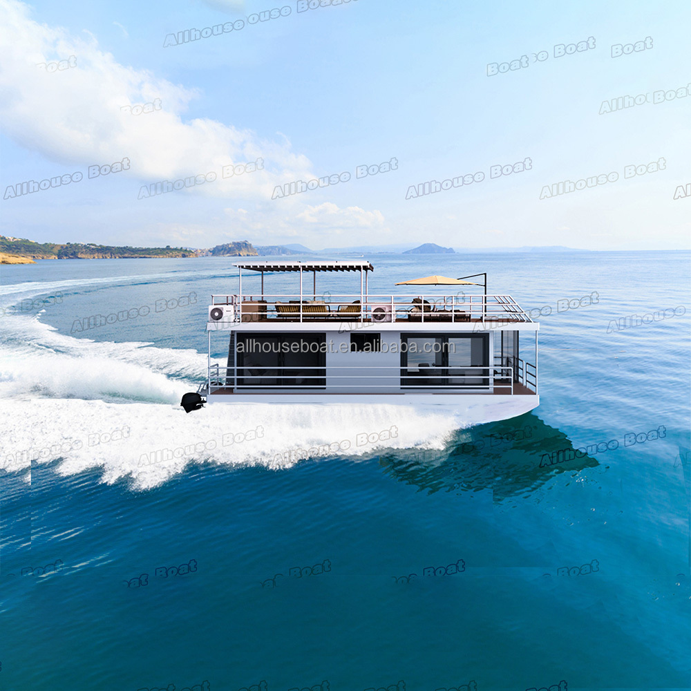 Luxurious Floating Submarine Club Sea Large Aluminium Solar Panel Houseboat On Water Flotor Prefabricated House Boat