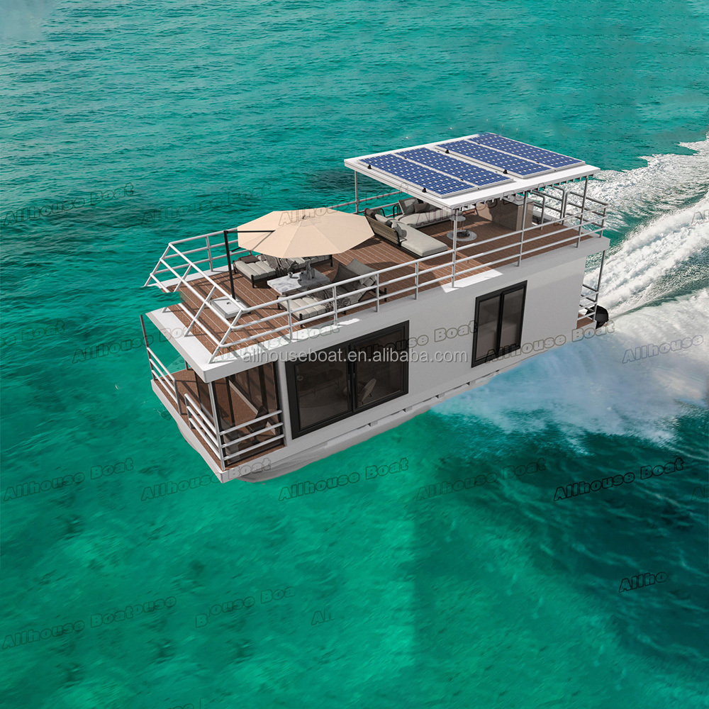 Luxurious Floating Submarine Club Sea Large Aluminium Solar Panel Houseboat On Water Flotor Prefabricated House Boat