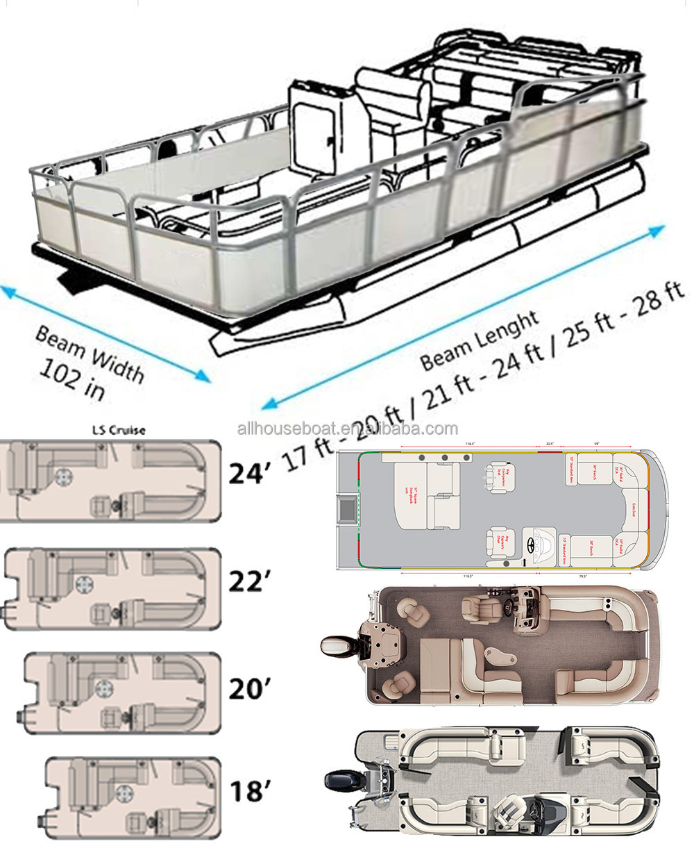 Allhouse  6.4m 21ft Aluminum Luxury Leisure Tritoon Floating Family Party Boats Lake Pontoon Boat For Sale