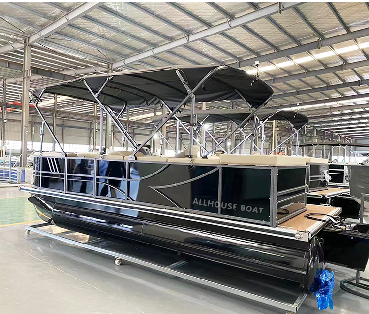 China Custom 19ft Luxury Aluminum Fiberglass Party Barge Sports Electric Pontoon Mini Small Fish Boats Floating Boat Pontoons