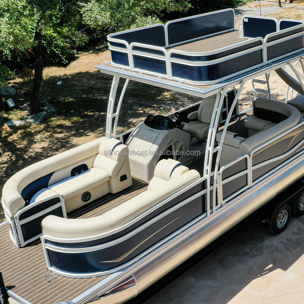 Alllhouse Sports Party 8.2m Aluminum and Fiberglass Double Decker Pontoon Houseboat with Bathroom and Slide