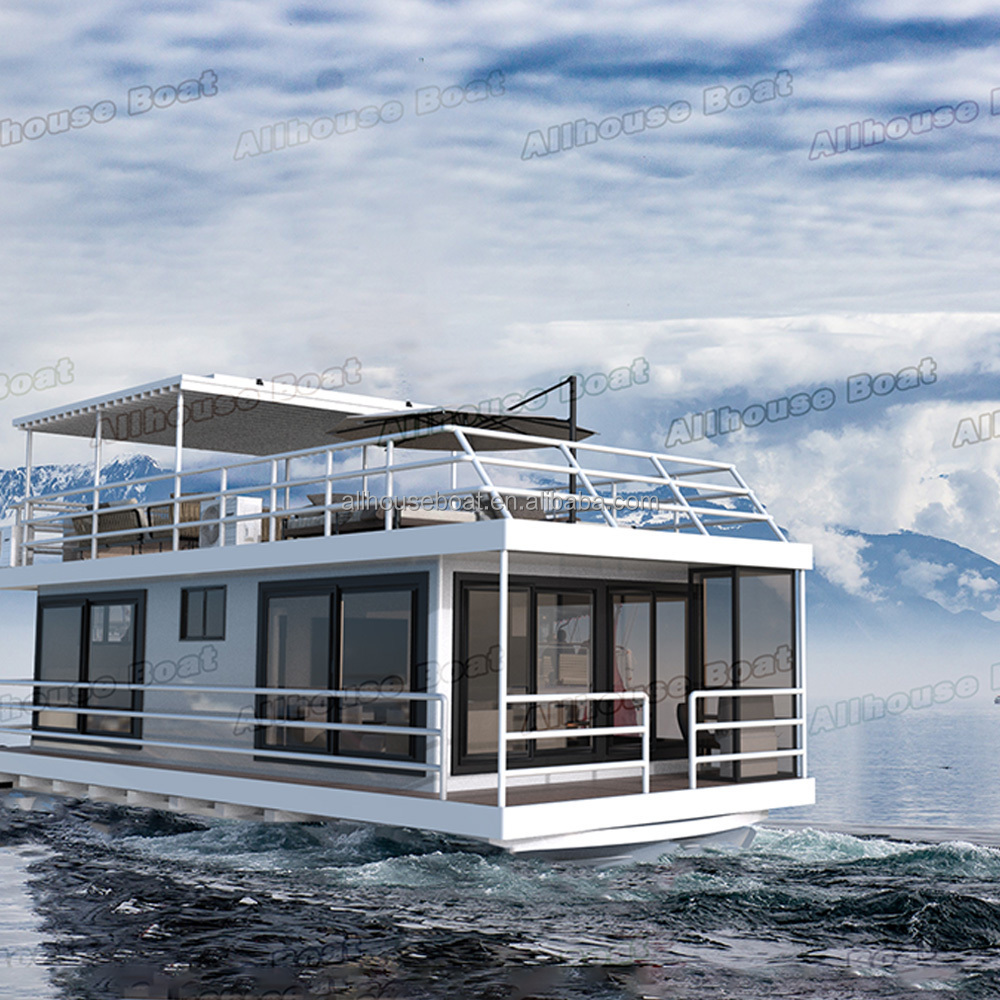 Luxurious Floating Submarine Club Sea Large Aluminium Solar Panel Houseboat On Water Flotor Prefabricated House Boat