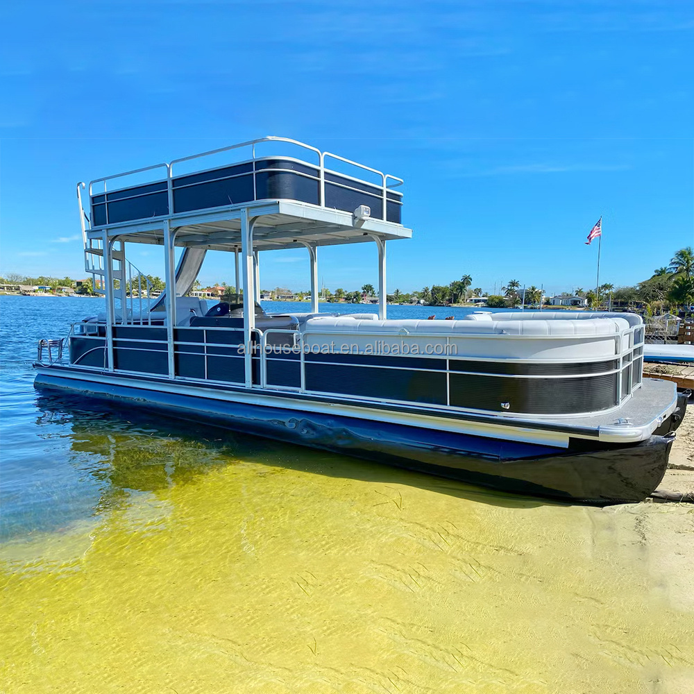 Alllhouse Sports Party 8.2m Aluminum and Fiberglass Double Decker Pontoon Houseboat with Bathroom and Slide