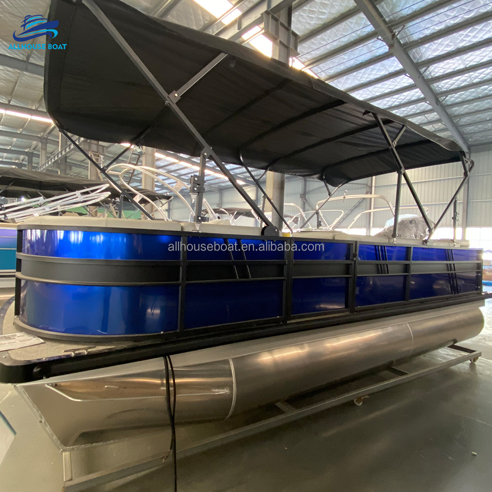 Pontoon boat with electric motor luxury motor yacht aluminum work pontoon boat luxury tritoon fiberglass factory customized