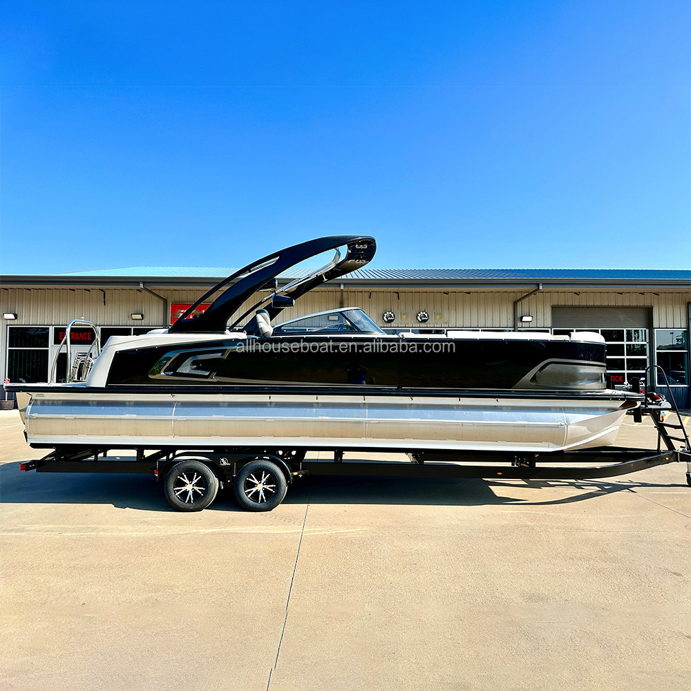 Peddle Center Console Pontoon Trailerable Drift Boat with Canopy 27ft Luxury Sports Style Party Pontoon Boat with Motor