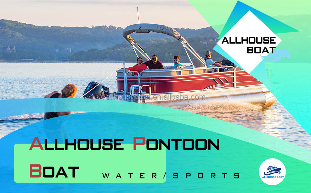 Allhouse  6.4m 21ft Aluminum Luxury Leisure Tritoon Floating Family Party Boats Lake Pontoon Boat For Sale