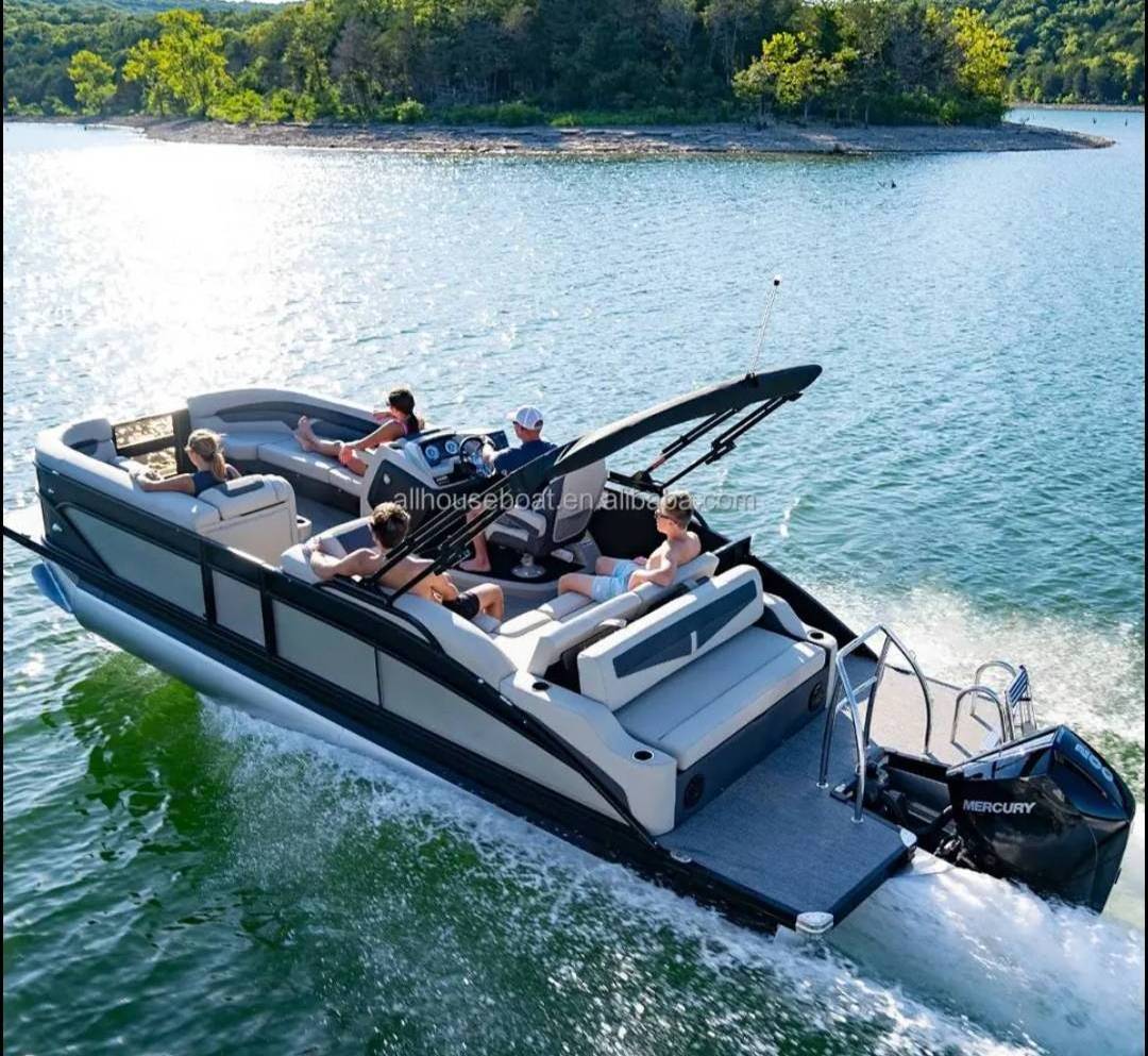 Off Shore Sports Luxury Party Barge Aluminium Pontoons Floating Pontoon Boats Small Mini Party Pontoon Boat With Motor