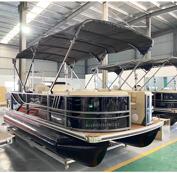 China Custom 19ft Luxury Aluminum Fiberglass Party Barge Sports Electric Pontoon Mini Small Fish Boats Floating Boat Pontoons