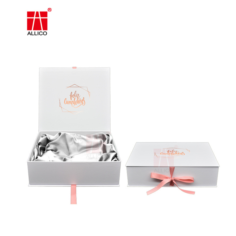 Luxury Custom Logo Rigid Cardboard Dress Wig Packing Box Gift Box With Ribbon And Satin Insert