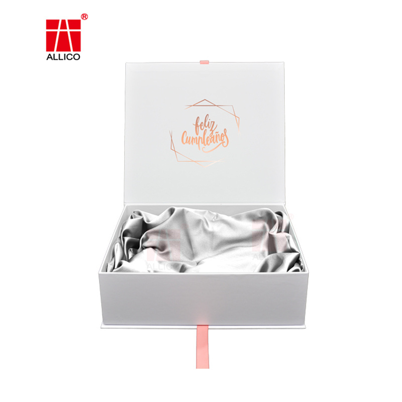 Luxury Custom Logo Rigid Cardboard Dress Wig Packing Box Gift Box With Ribbon And Satin Insert