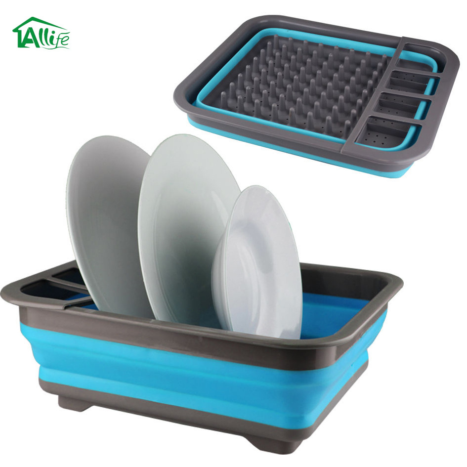 Extend Collapsible Portable Kitchen Organizer Folding Plastic Storage Sink Dish Drying Rack Plastic Kitchen Foldable Dish Rack