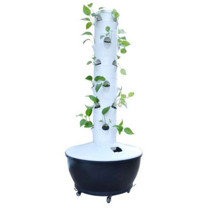 Tower garden vertical farming aeroponics system with lights