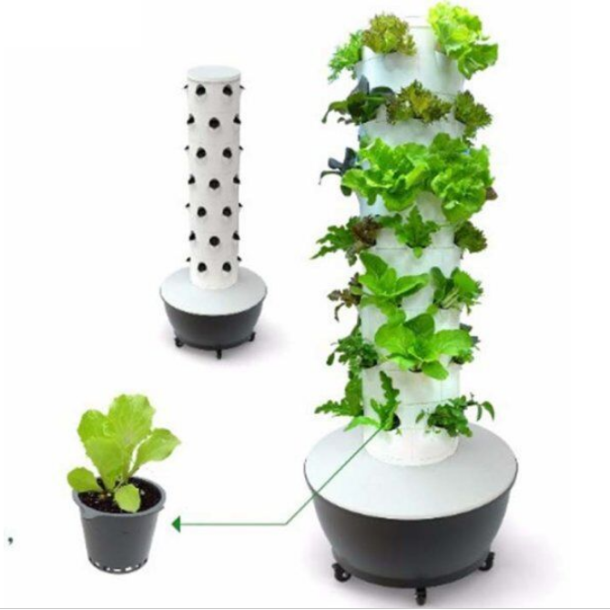 Tower garden vertical farming aeroponics system with lights