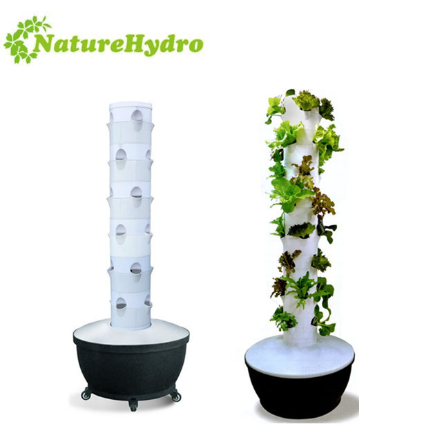 Tower garden vertical farming aeroponics system with lights