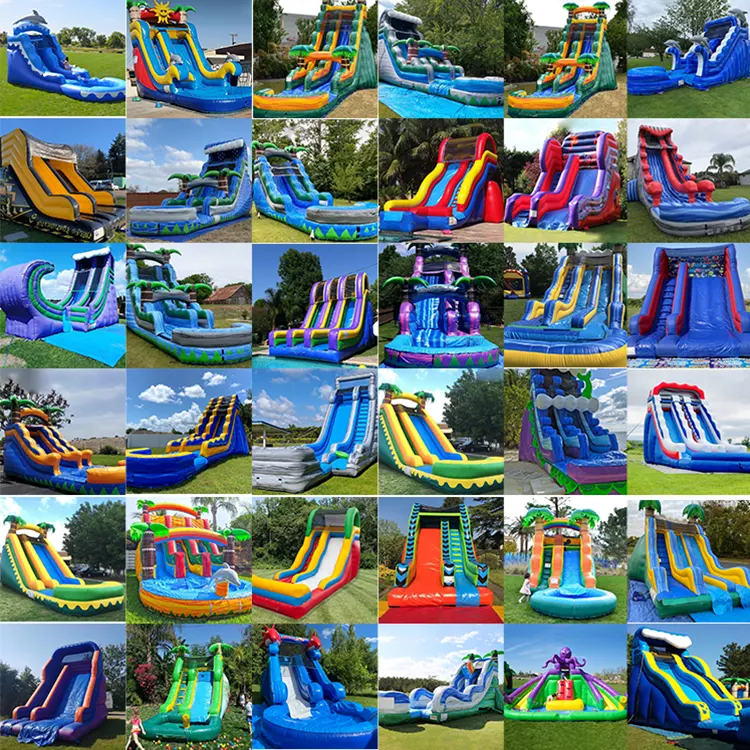 Slip And Football Pitch Water Soccer Inflatable Dry Slide With Bounce House