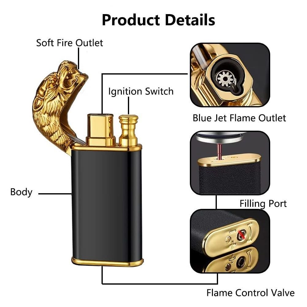 Custom Logo Dragon Head Model Butane Lighter Double Flame Cigarette Torch Arc Lighter