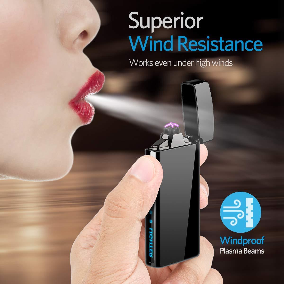 Windproof Briquet Electrique USB Rechargeable Electric Cigarette Lighter Double ARC Plasma Lighter with Battery Indicator