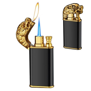 Custom Logo Dragon Head Model Butane Lighter Double Flame Cigarette Torch Arc Lighter