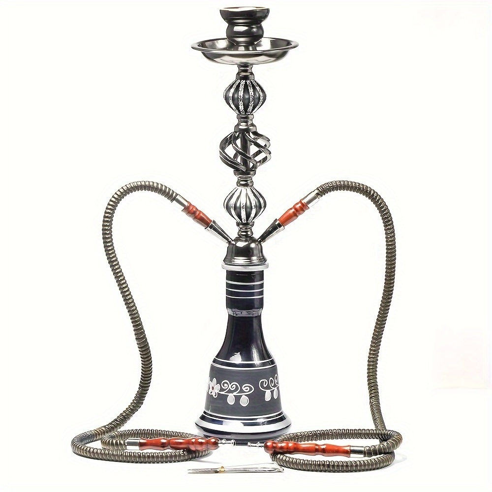 Turkish 2 Hoses Big Hookah Set Double Tube Glass Vase Ceramic Bowl Shisha Hookah